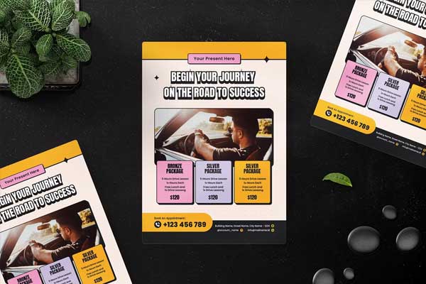 Sample Driving School Flyer Templates – Effective and Professional Flyers for Learner Drivers and Driving Courses | High-Resolution PSD & Vector